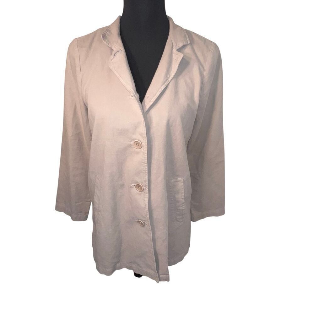 Eileen Fisher Khaki Organic Cotton Hemp Stretch Stand Cottagecore Jacket Sz XSP